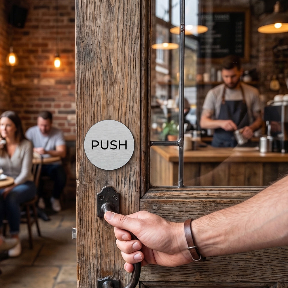 [완제품] 메탈릭 텍스처 PUSH & PULL 도어사인 SET [원형] - 소