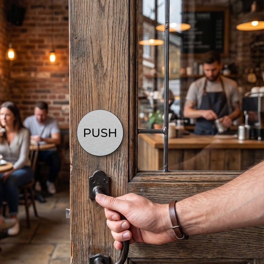[완제품] 메탈릭 텍스처 PUSH & PULL 도어사인 SET [원형] - 소