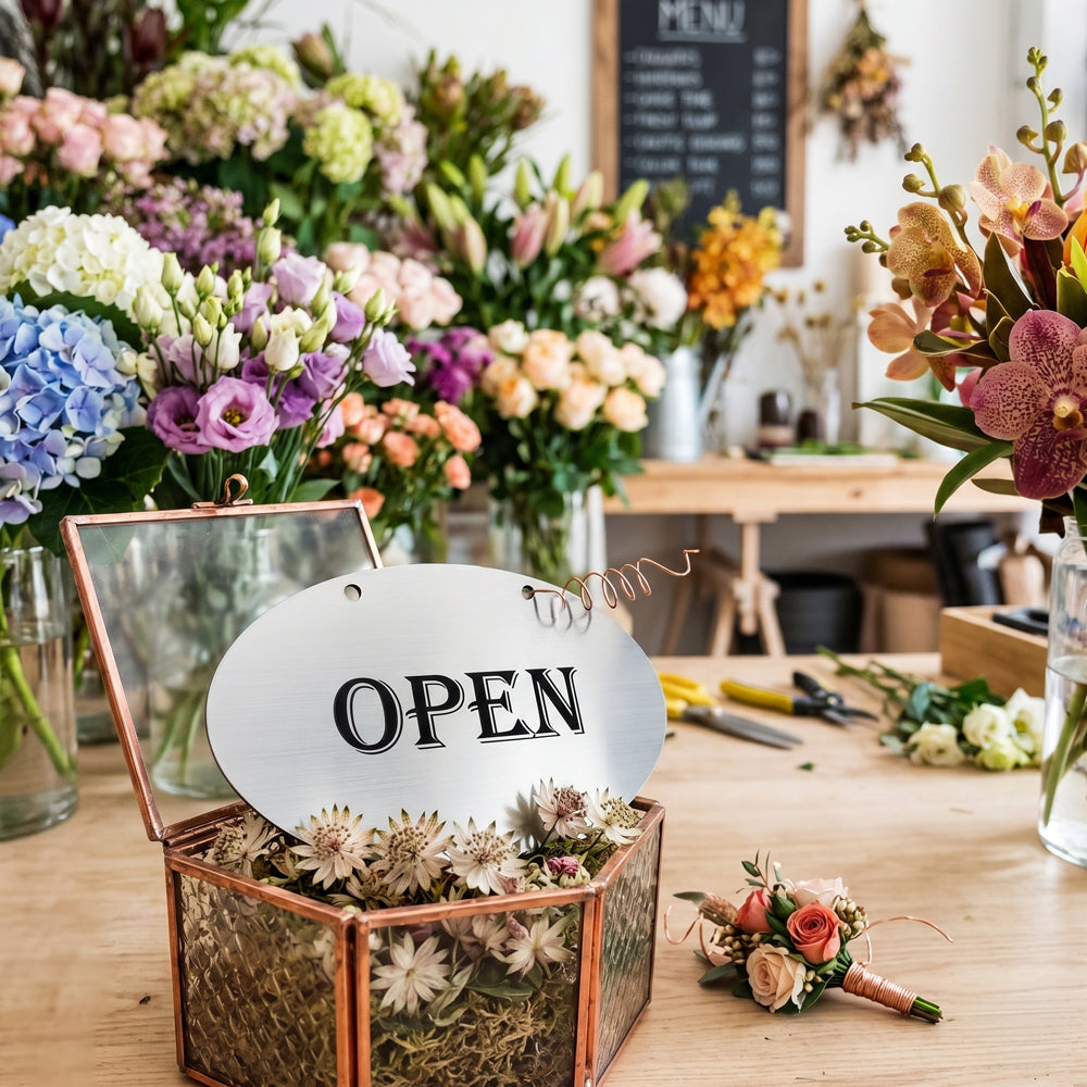 [완제품] 프리미엄 메탈릭 텍스처 OPEN/CLOSED 사인(원형)- 소
